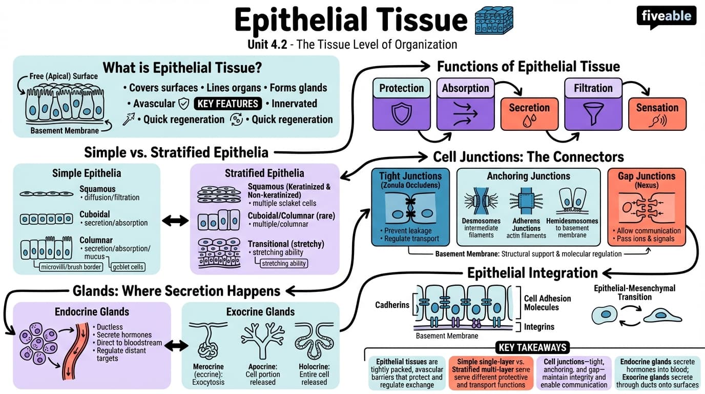 4.2 Epithelial Tissue - Anatomy and Physiology I - Unit 4 visual cheatsheet