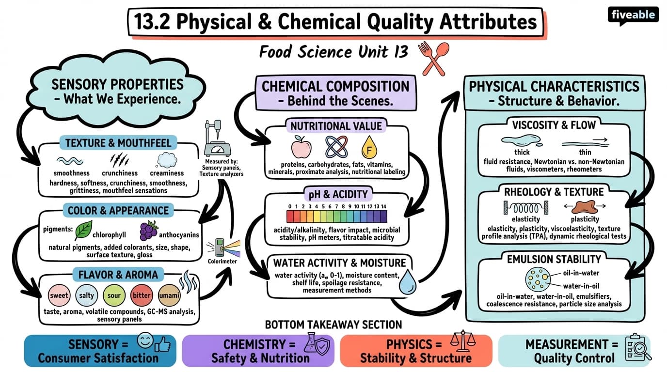 13.2 Physical and chemical quality attributes - Principles of Food Science - Unit 13 visual cheatsheet