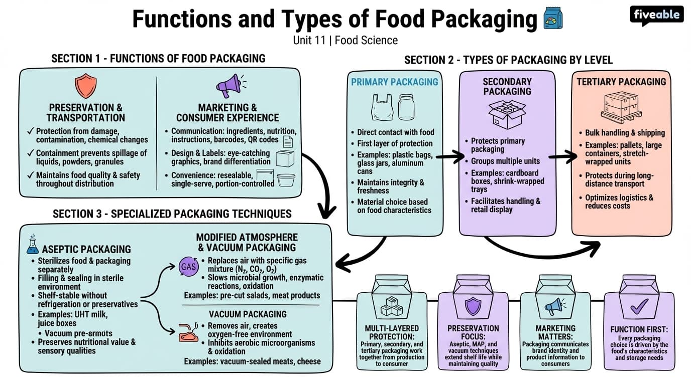 11.1 Functions and types of food packaging - Principles of Food Science - Unit 11 visual cheatsheet