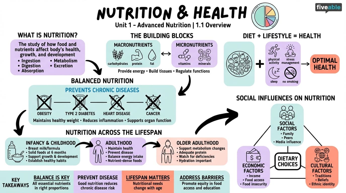 1.1 Overview of nutrition and its importance in health and disease prevention - Advanced Nutrition - Unit 1 visual cheatsheet