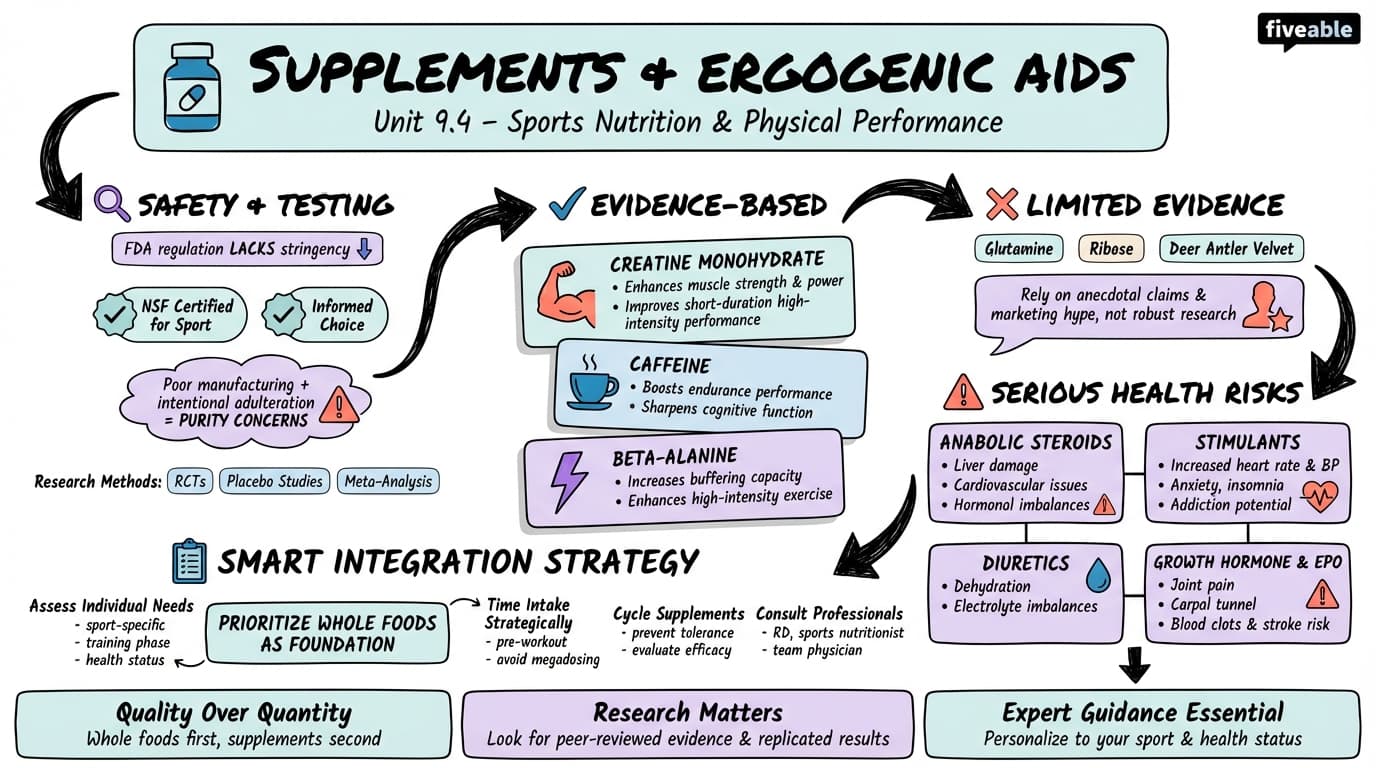 9.4 Supplements and Ergogenic Aids - Intro to Nutrition - Unit 9 visual cheatsheet