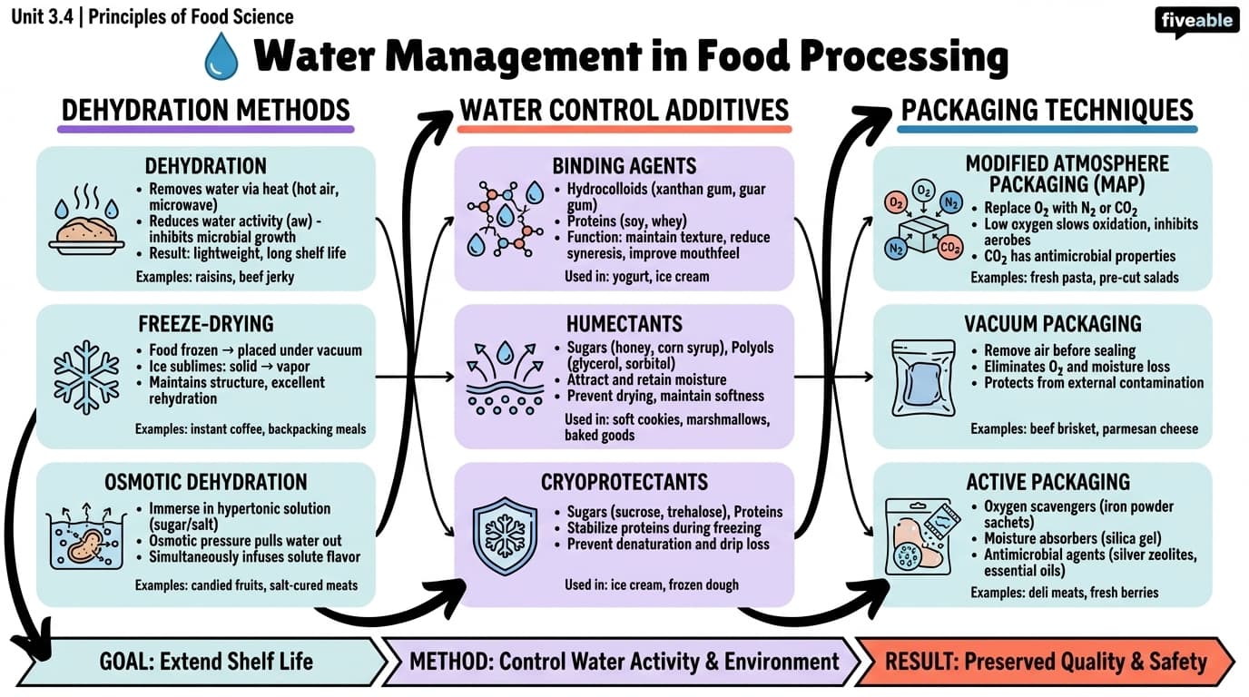 3.4 Water management in food processing - Principles of Food Science - Unit 3 visual cheatsheet