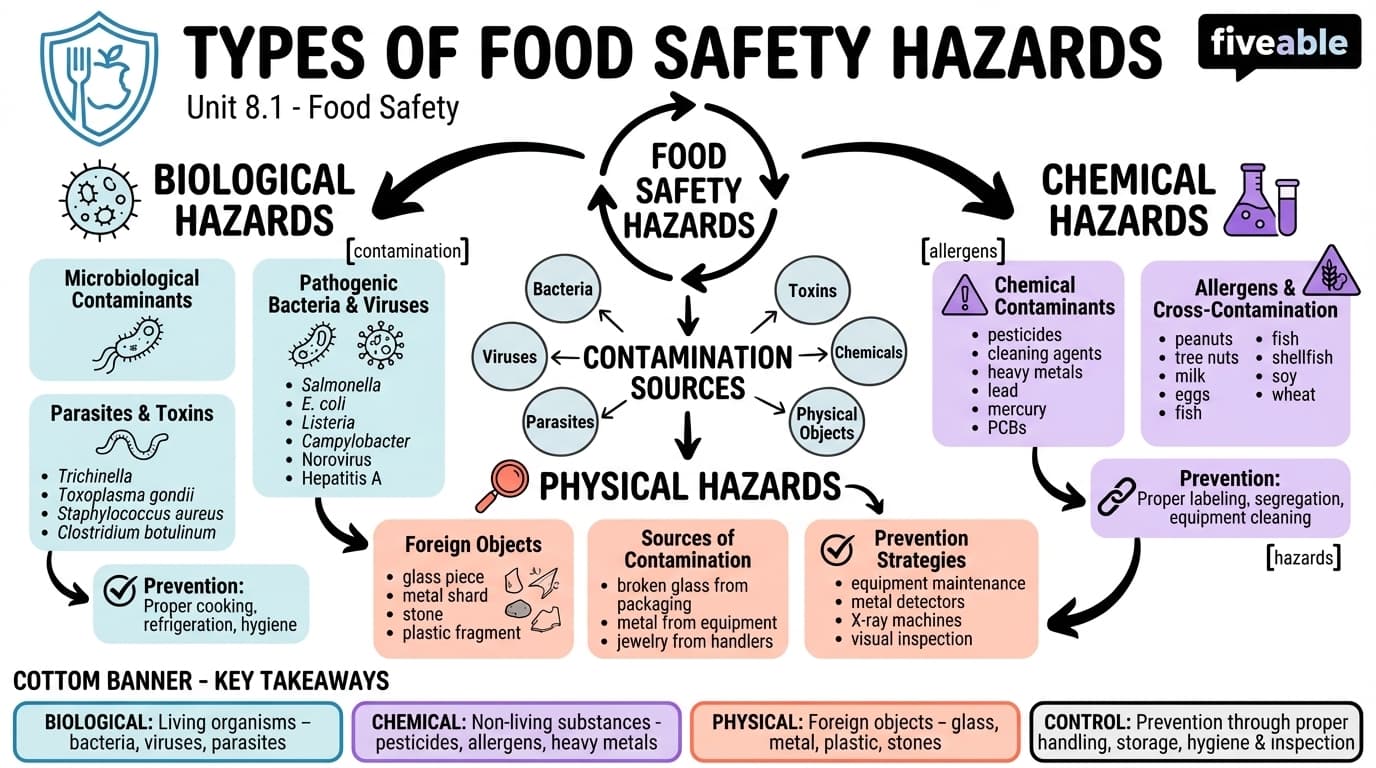 8.1 Types of food safety hazards - Principles of Food Science - Unit 8 visual cheatsheet