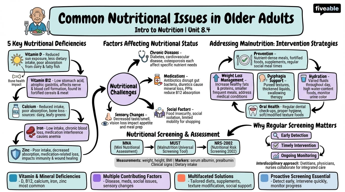 8.4 Common Nutritional Issues in Older Adults - Intro to Nutrition - Unit 8 visual cheatsheet