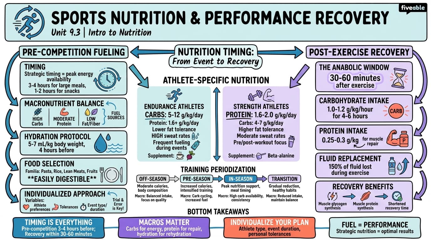 9.3 Nutrition Strategies for Performance and Recovery - Intro to Nutrition - Unit 9 visual cheatsheet