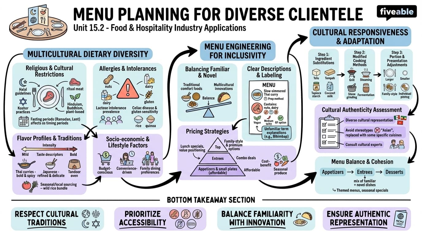 15.2 Menu planning and design for diverse clientele - International Food and Culture - Unit 15 visual cheatsheet