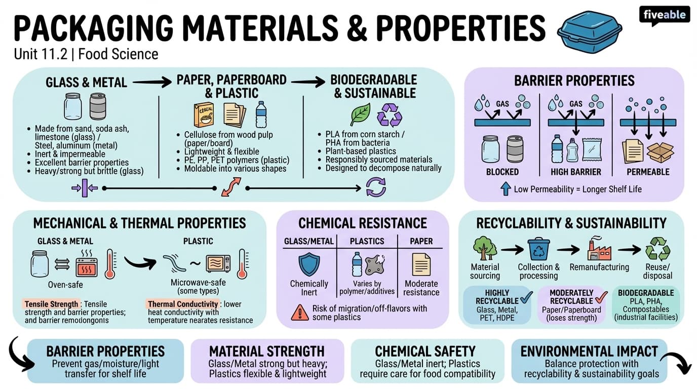 11.2 Packaging materials and their properties - Principles of Food Science - Unit 11 visual cheatsheet