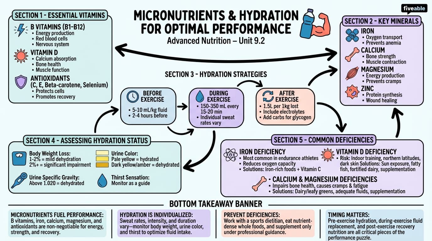 9.2 Micronutrients and hydration for optimal performance - Advanced Nutrition - Unit 9 visual cheatsheet