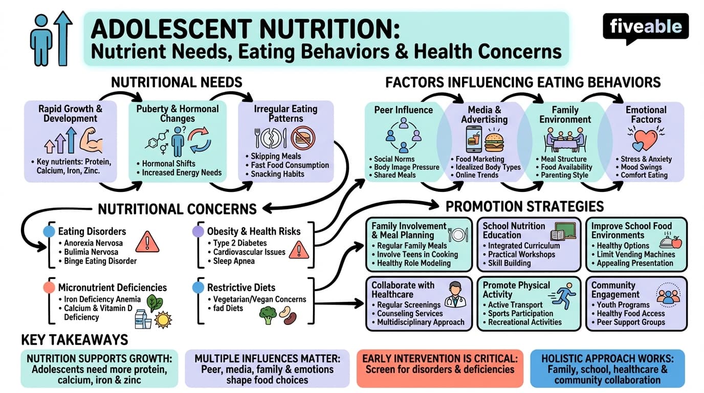 5.3 Adolescent nutrition: Nutrient needs, eating behaviors, and health concerns - Advanced Nutrition - Unit 5 visual cheatsheet