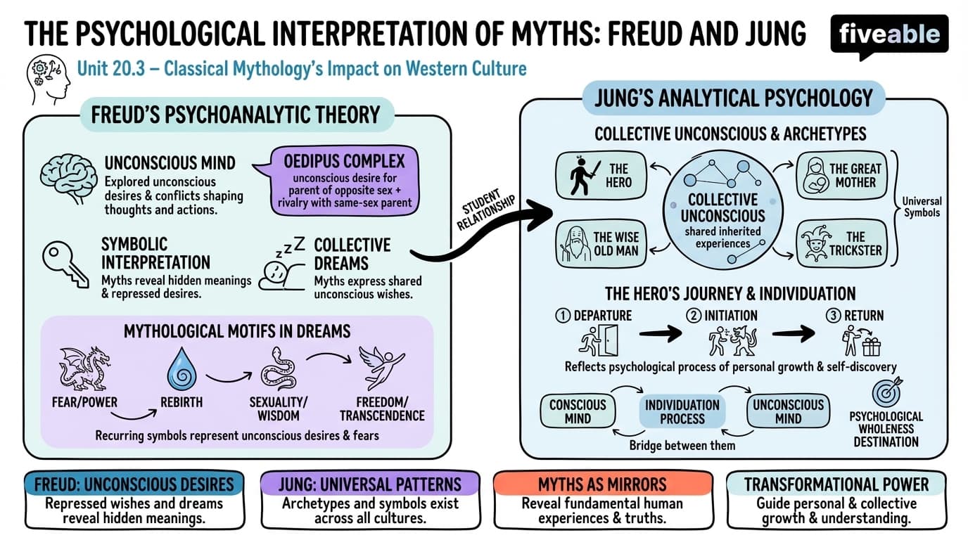 20.3 The Psychological Interpretation of Myths: Freud and Jung - Greek and Roman Myths - Unit 20 visual cheatsheet