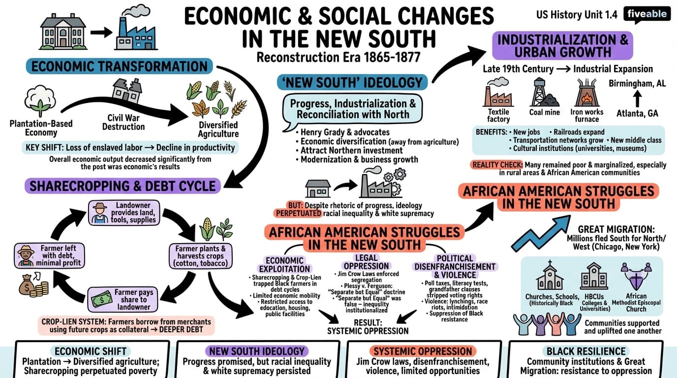 1.4 Economic and Social Changes in the New South - US History – 1865 to Present - Unit 1 visual cheatsheet