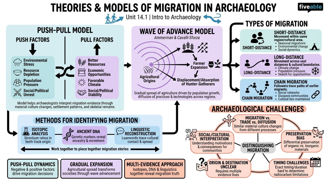 14.1 Theories and Models of Migration in Archaeology - Intro to Archaeology - Unit 14 visual cheatsheet