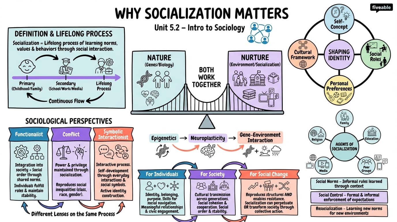 5.2 Why Socialization Matters - Intro to Sociology - Unit 5 visual cheatsheet
