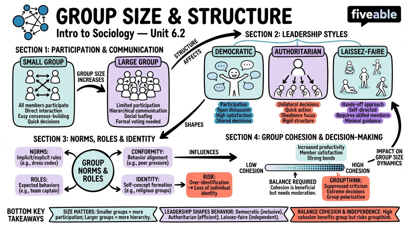 6.2 Group Size and Structure - Intro to Sociology - Unit 6 visual cheatsheet