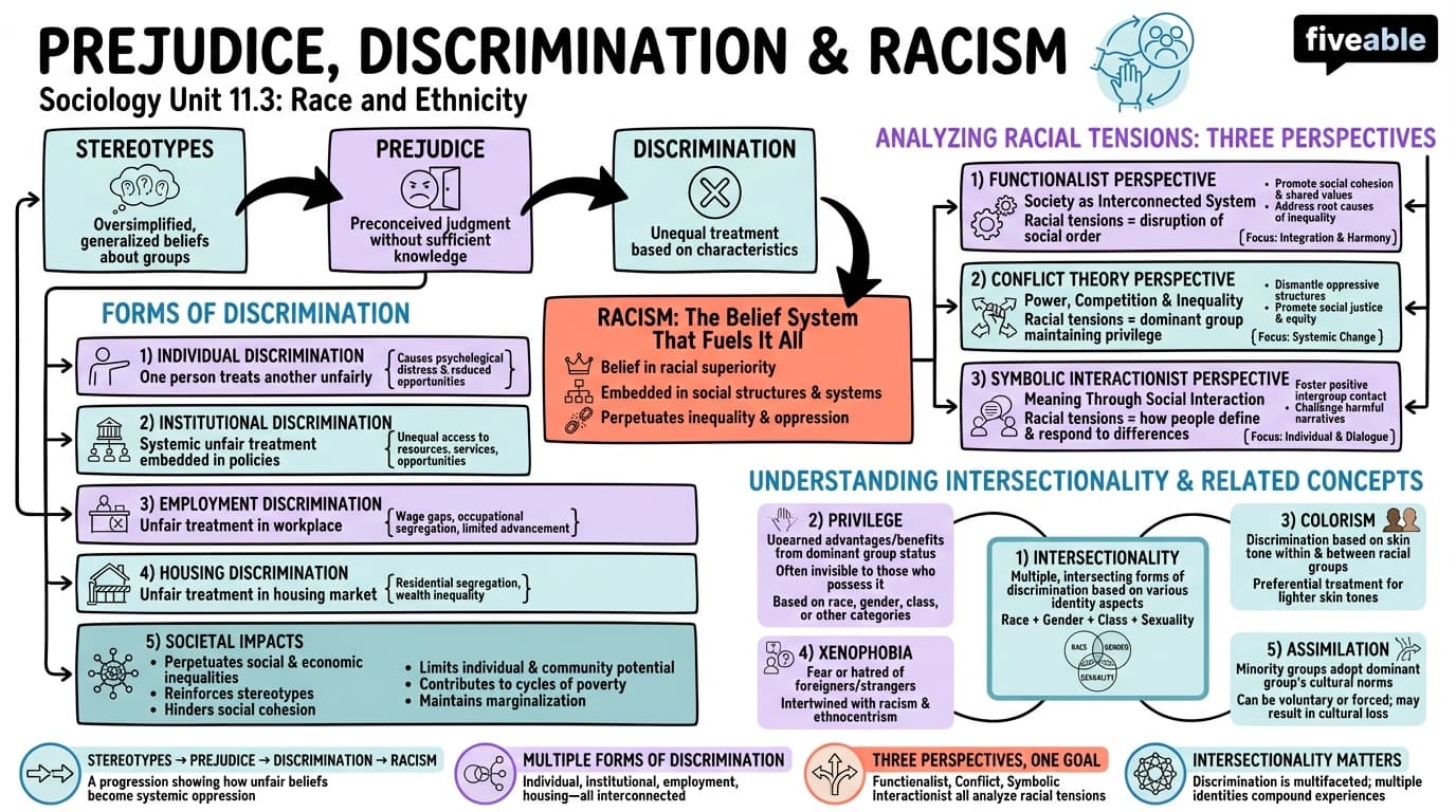 11.3 Prejudice, Discrimination, and Racism - Intro to Sociology - Unit 11 visual cheatsheet