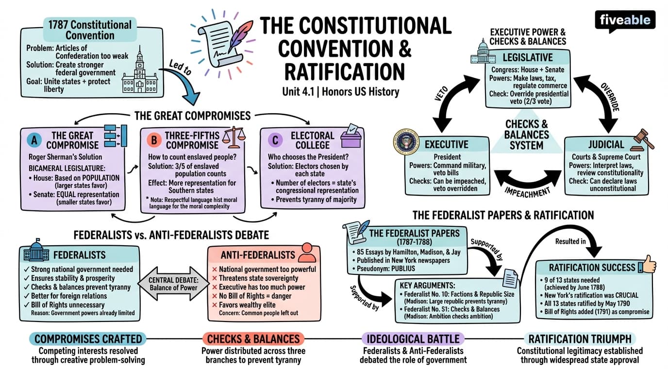 4.1 The Constitutional Convention and Ratification - Honors US History - Unit 4 visual cheatsheet
