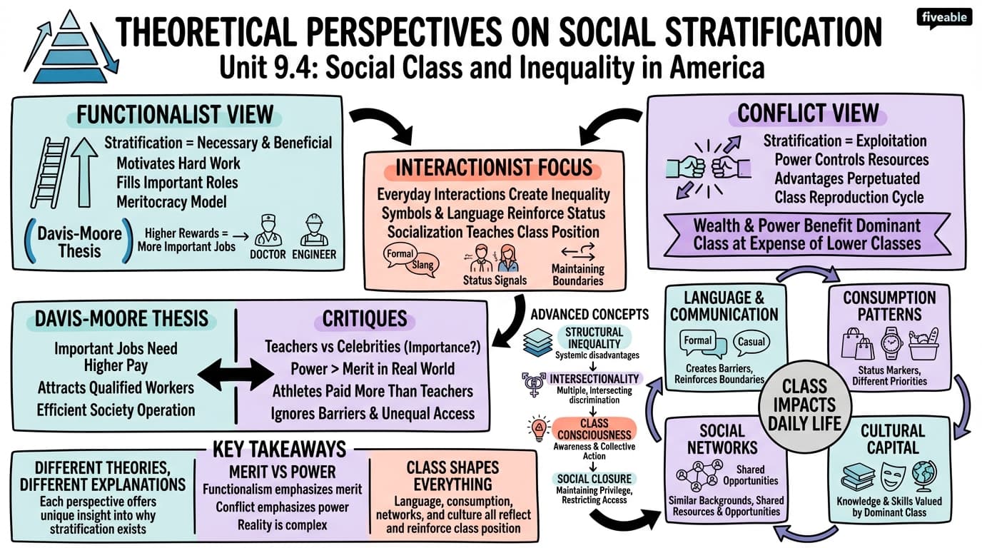 9.4 Theoretical Perspectives on Social Stratification - Intro to Sociology - Unit 9 visual cheatsheet