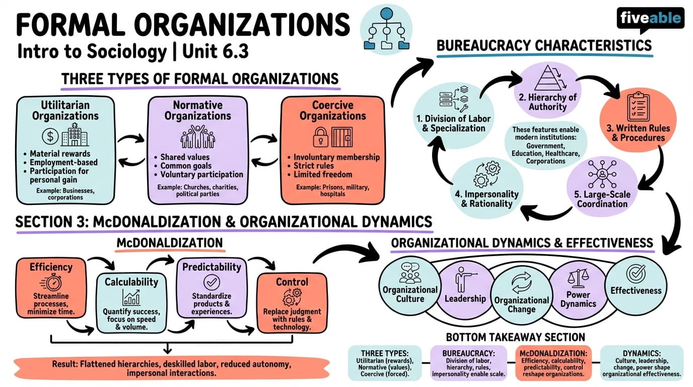 6.3 Formal Organizations - Intro to Sociology - Unit 6 visual cheatsheet