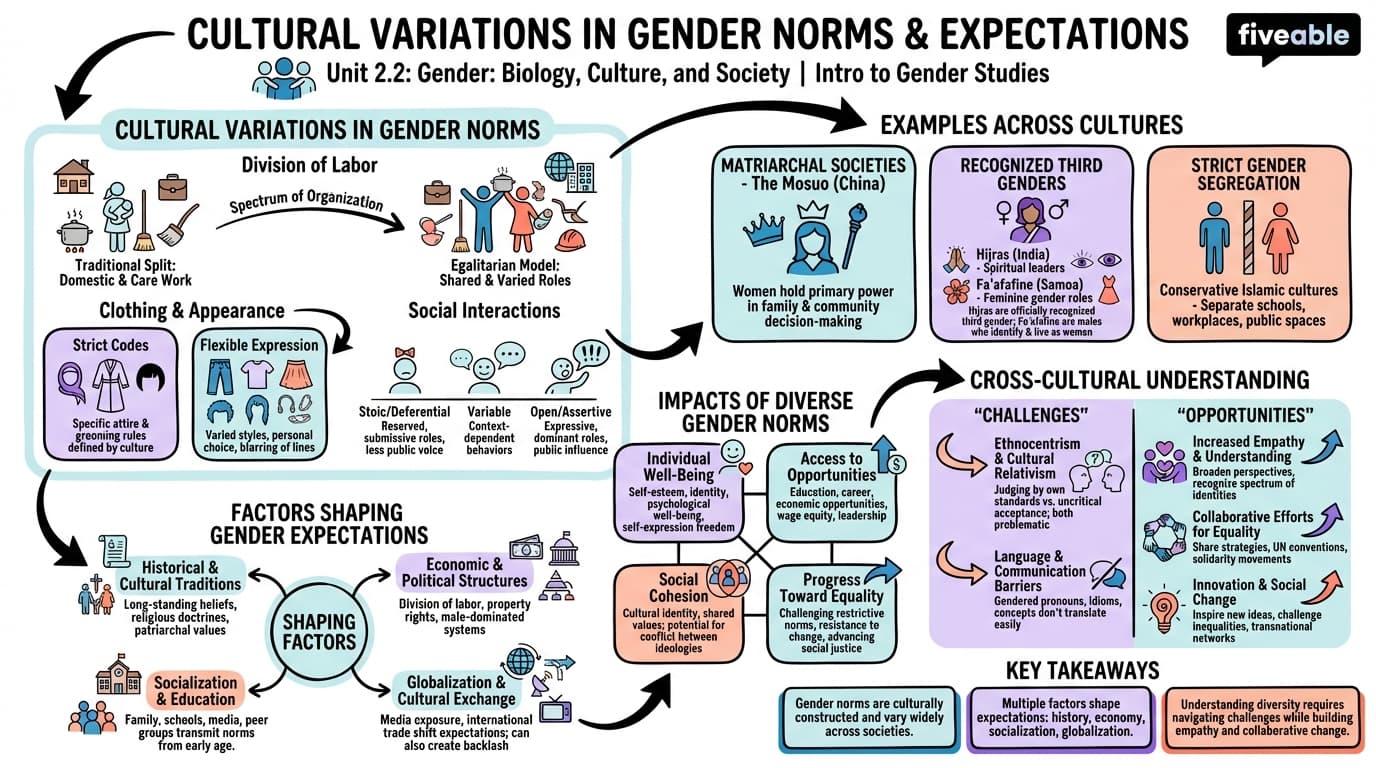 2.2 Cultural variations in gender norms and expectations - Intro to Gender Studies - Unit 2 visual cheatsheet