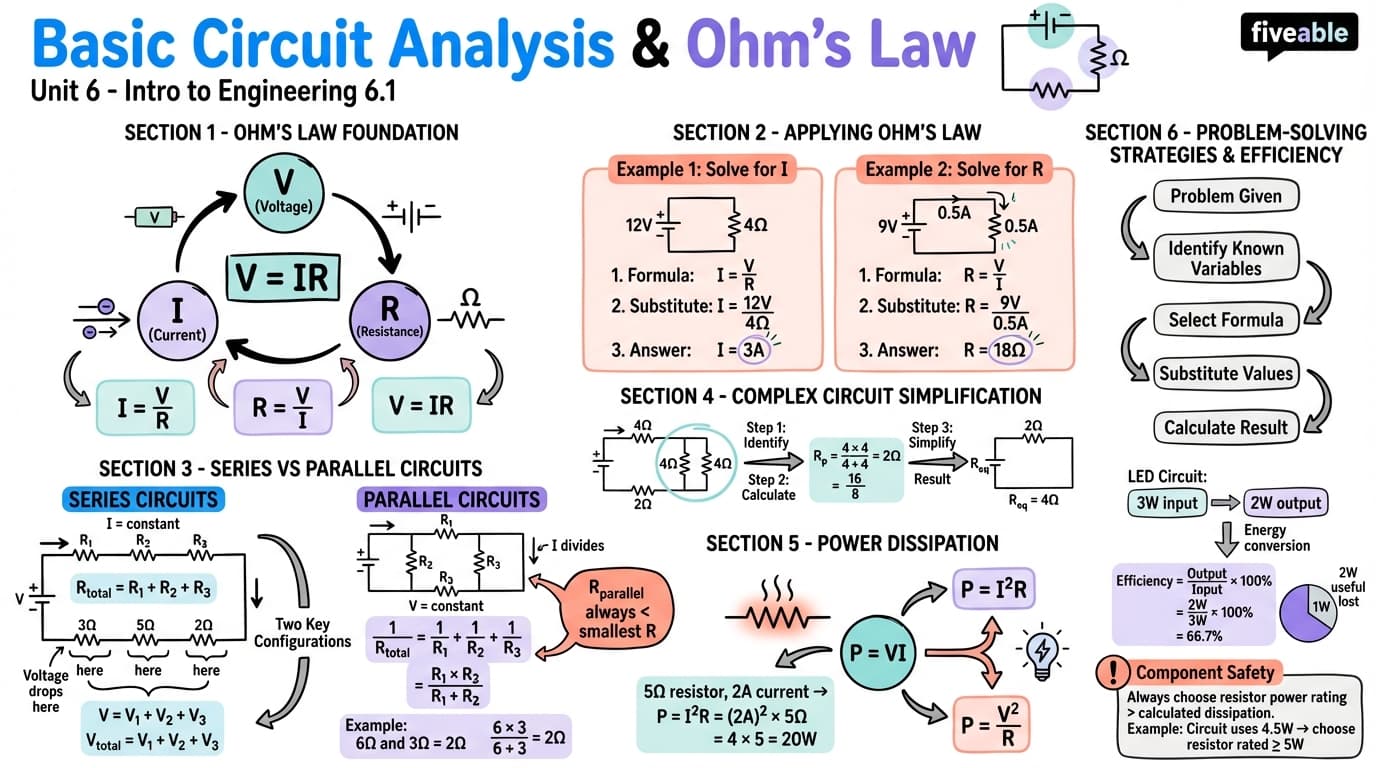 6.1 Basic circuit analysis and Ohm's law - Intro to Engineering - Unit 6 visual cheatsheet