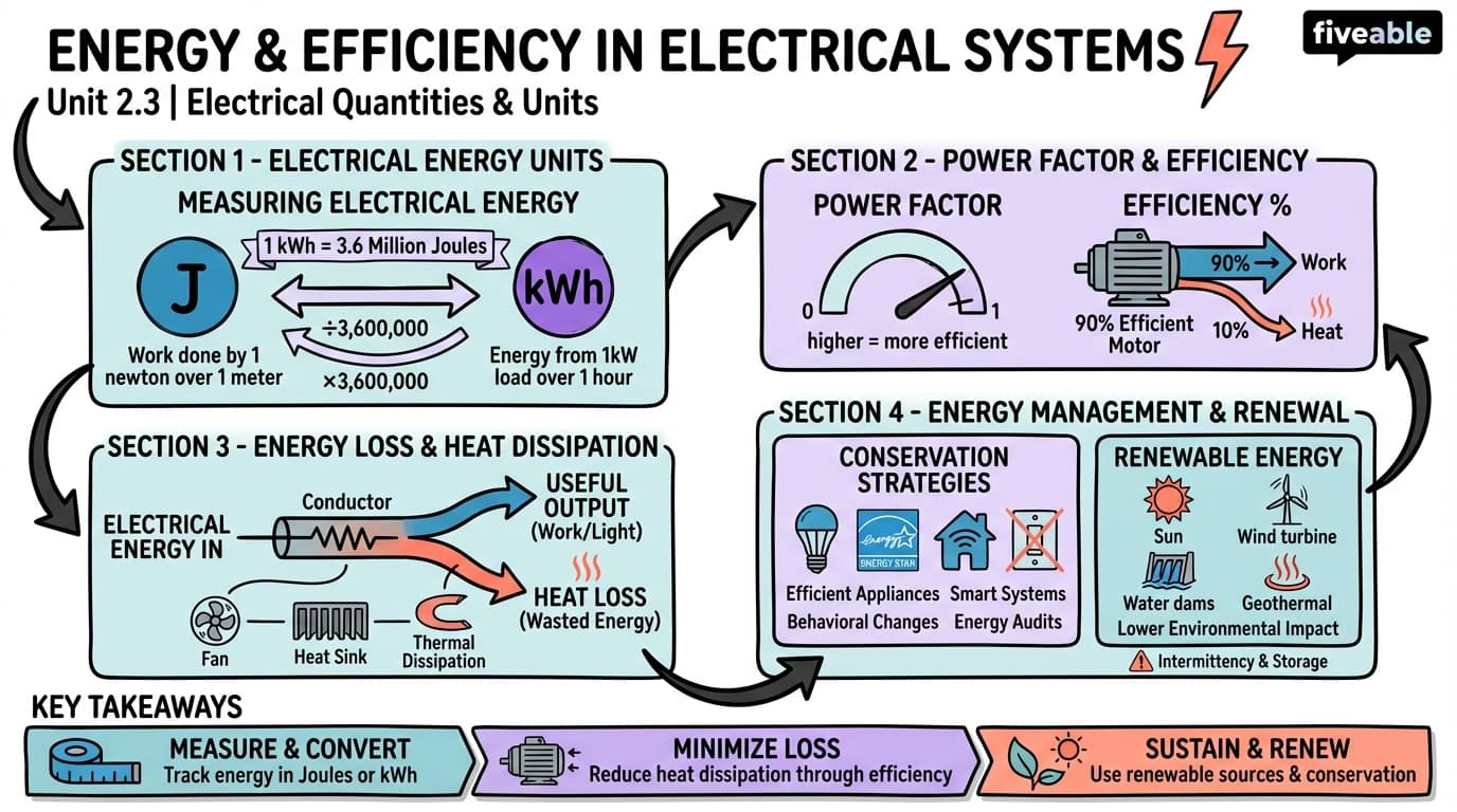2.3 Energy and efficiency in electrical systems - Intro to Electrical Engineering - Unit 2 visual cheatsheet