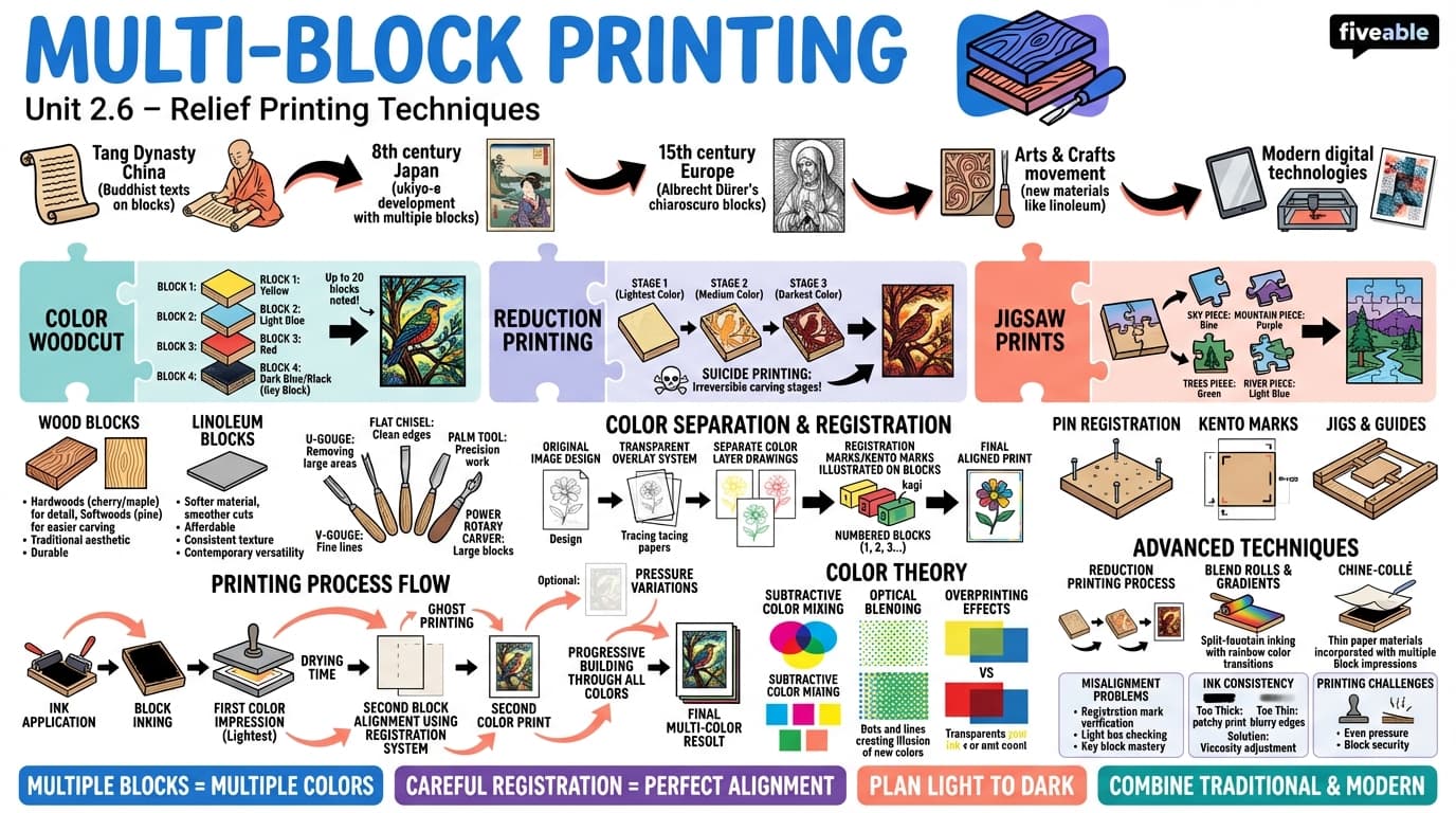 2.6 Multi-block printing - Printmaking - Unit 2 visual cheatsheet