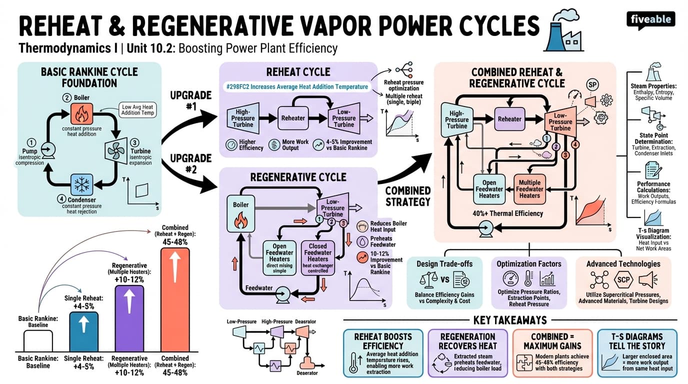 10.2 Reheat and regenerative vapor power cycles - Thermodynamics I - Unit 10 visual cheatsheet