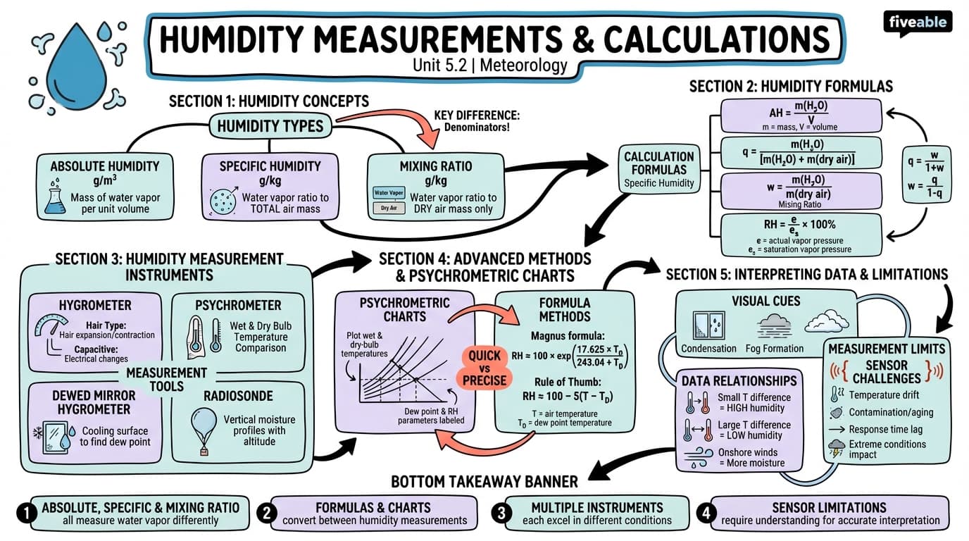 5.2 Humidity measurements and calculations - Meteorology - Unit 5 visual cheatsheet