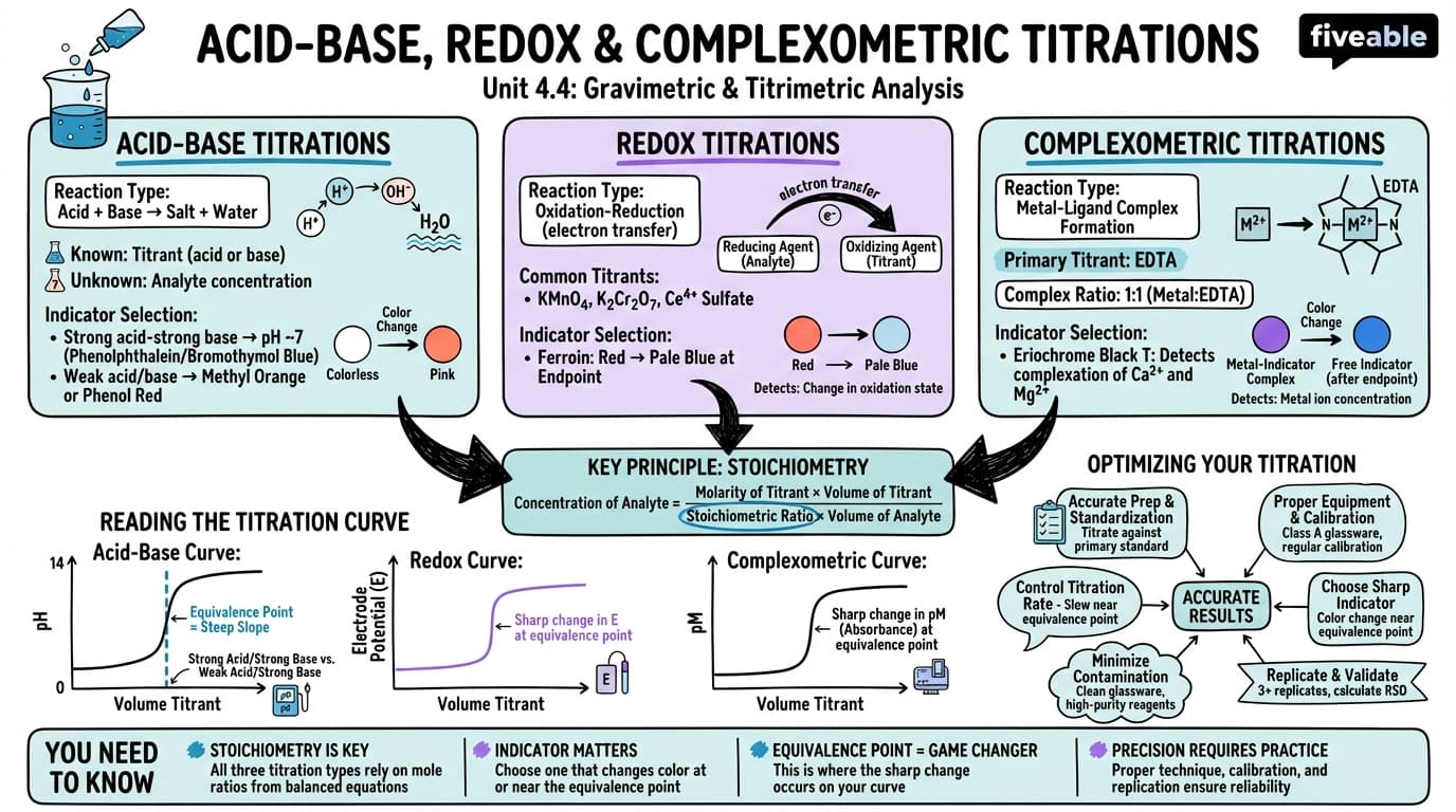 4.4 Acid-base, redox, and complexometric titrations - Analytical Chemistry - Unit 4 visual cheatsheet