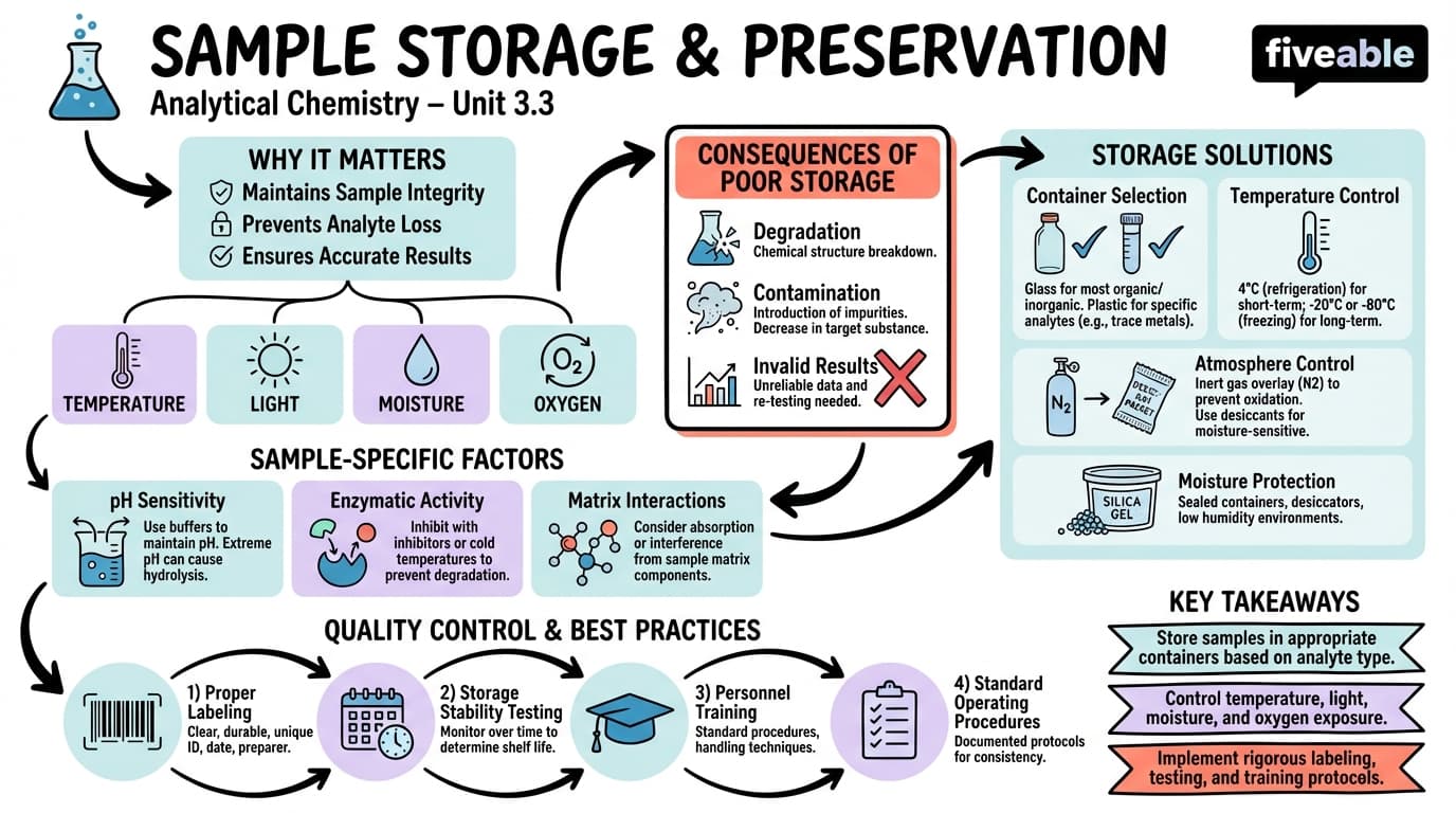 3.3 Sample storage and preservation - Analytical Chemistry - Unit 3 visual cheatsheet