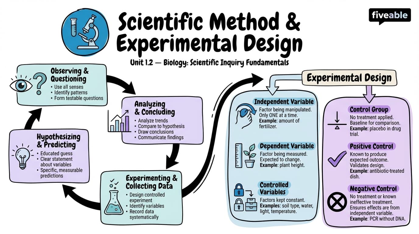 1.2 Scientific Method and Experimental Design - Honors Biology - Unit 1 visual cheatsheet