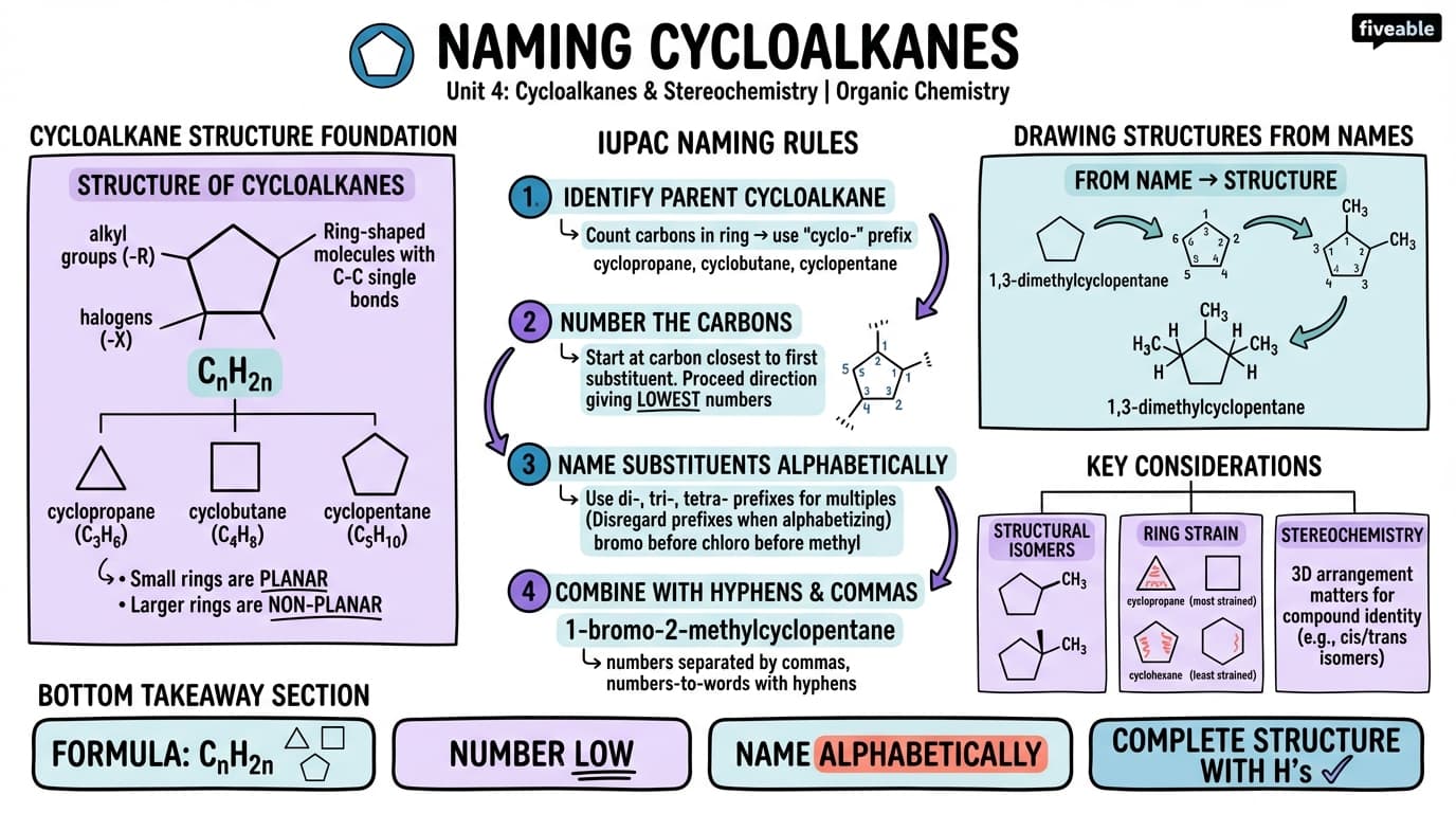 4.1 Naming Cycloalkanes - Organic Chemistry - Unit 4 visual cheatsheet