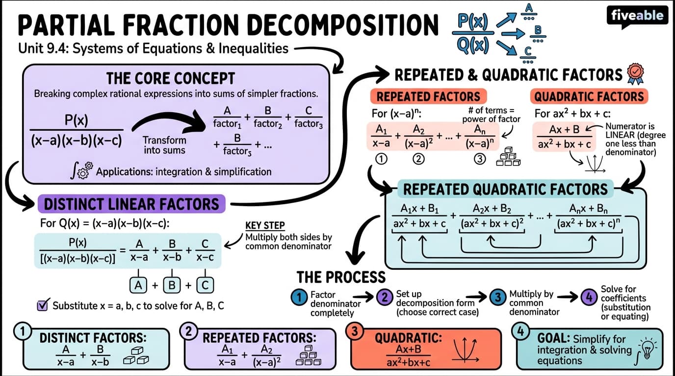 9.4 Partial Fractions - Honors Pre-Calculus - Unit 9 visual cheatsheet