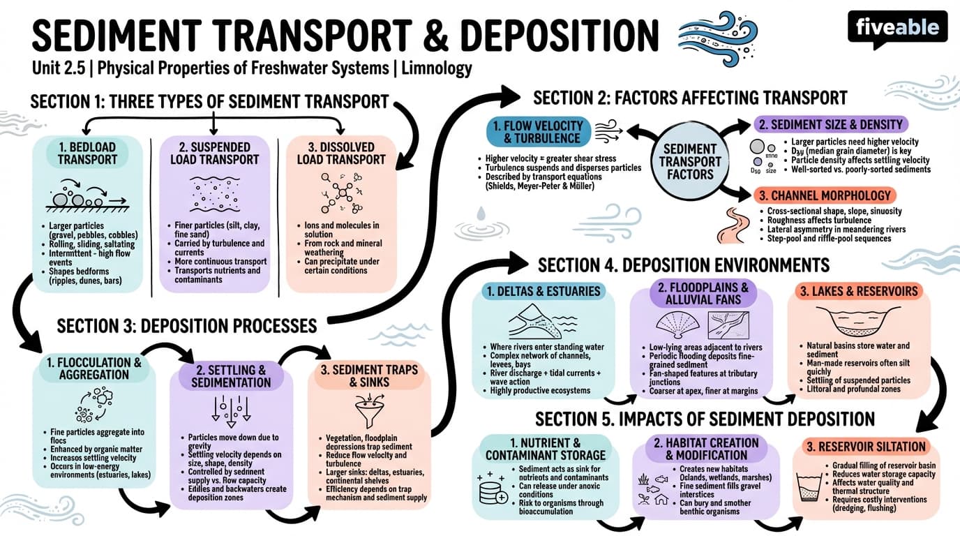 2.5 Sediment transport and deposition - Limnology - Unit 2 visual cheatsheet