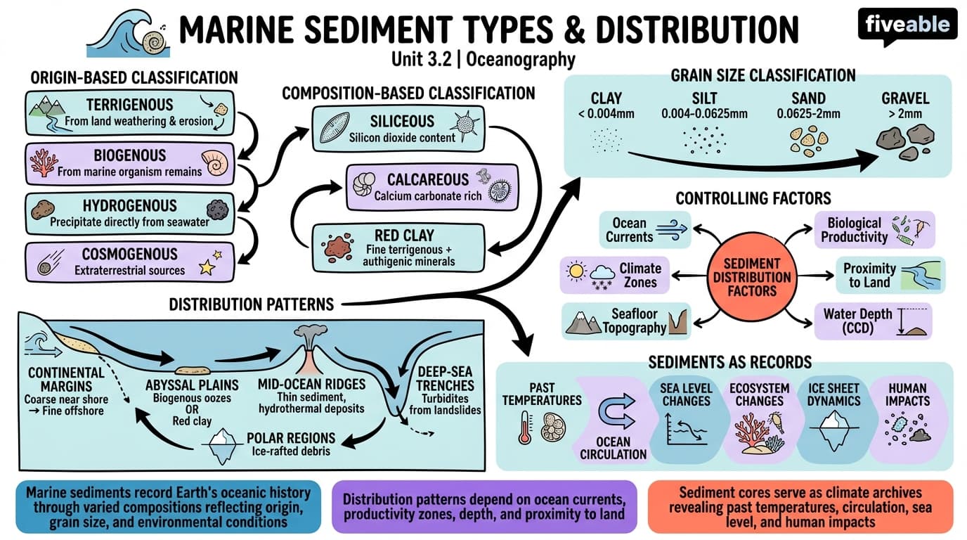 3.2 Marine sediment types and distribution - Oceanography - Unit 3 visual cheatsheet