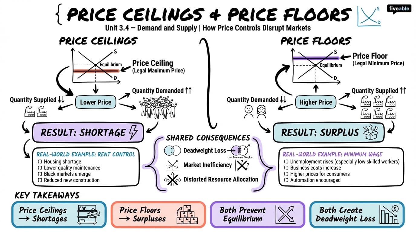 3.4 Price Ceilings and Price Floors - Principles of Microeconomics - Unit 3 visual cheatsheet
