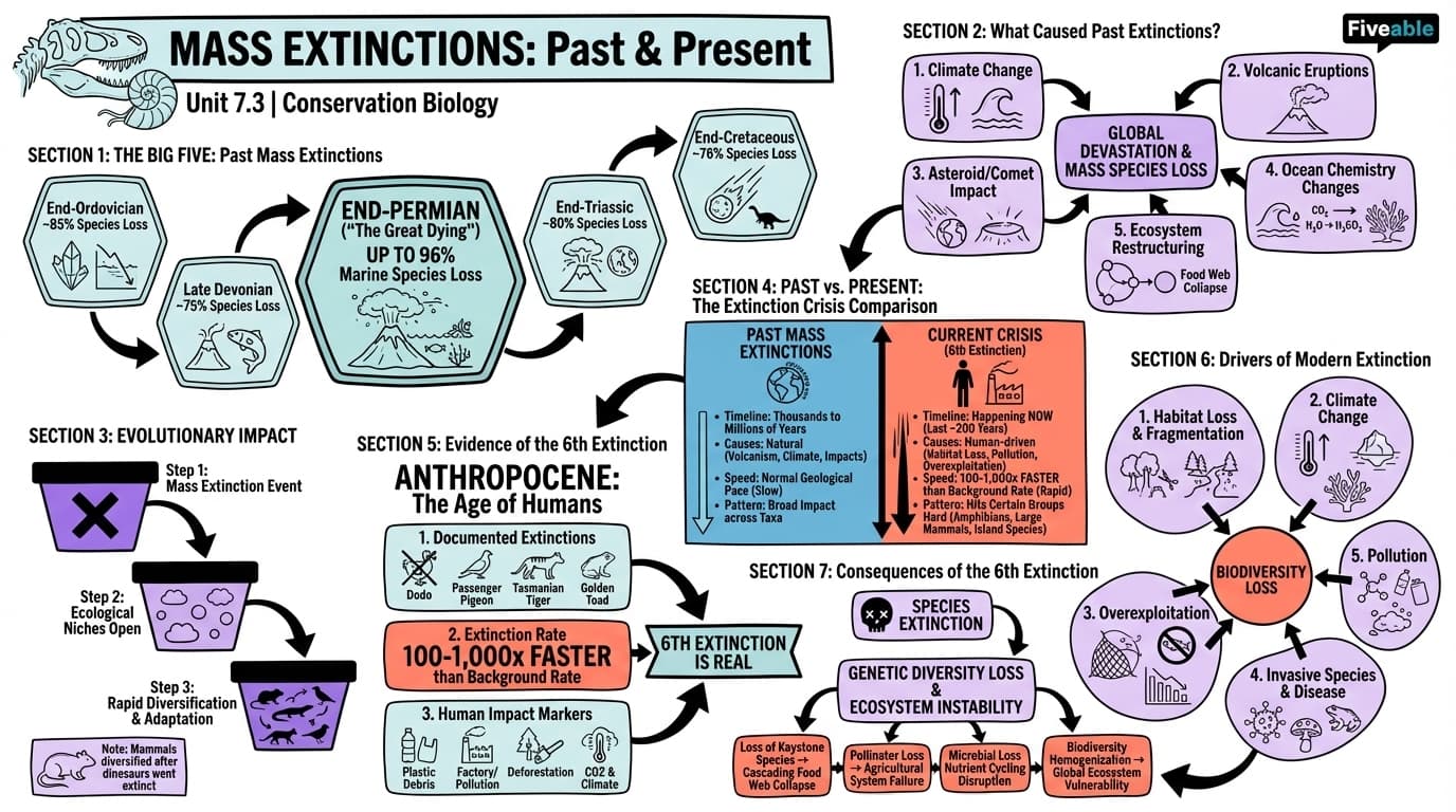 7.3 Mass Extinctions: Past and Present - Conservation Biology - Unit 7 visual cheatsheet
