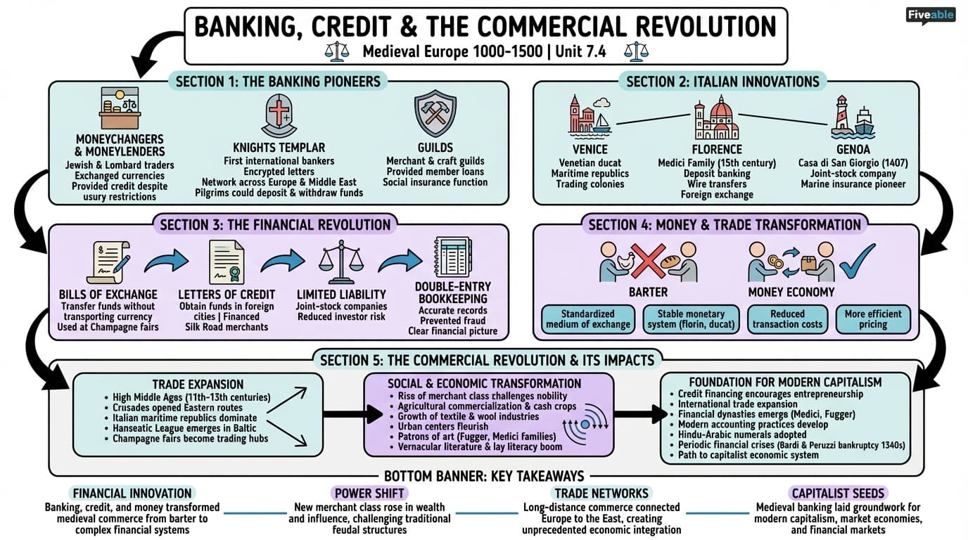 7.4 Banking, Credit, and the Commercial Revolution - European History – 1000 to 1500 - Unit 7 visual cheatsheet