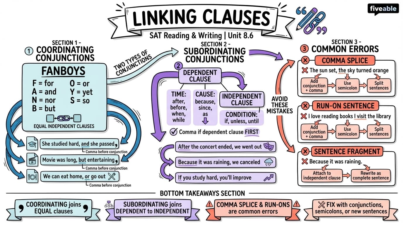 8.6 Linking Clauses - Digital SAT - Unit 8 visual cheatsheet