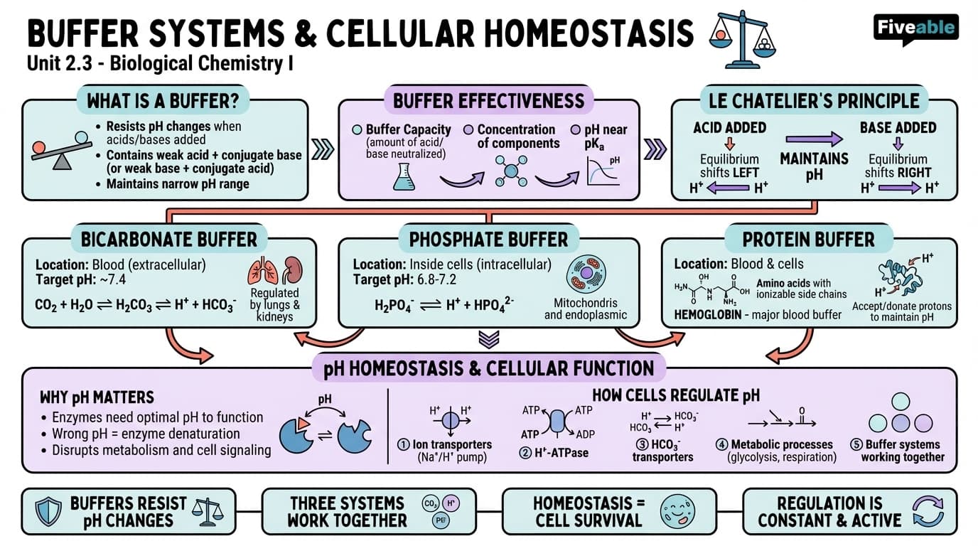2.3 Buffer systems and their role in maintaining cellular homeostasis - Biological Chemistry I - Unit 2 visual cheatsheet