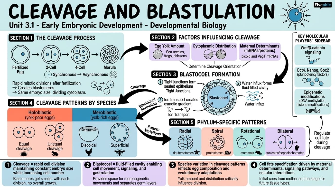 3.1 Cleavage and blastulation - Developmental Biology - Unit 3 visual cheatsheet
