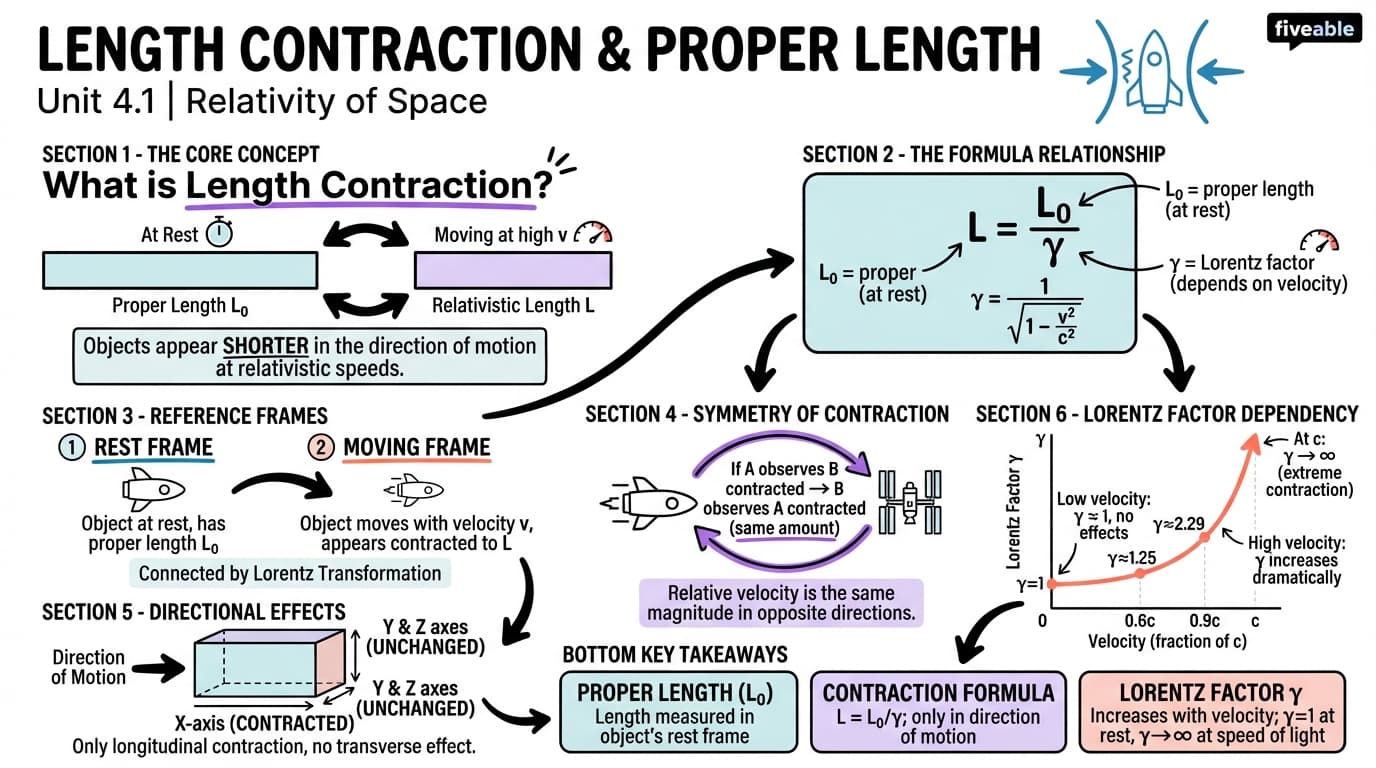 4.1 Length contraction and proper length - Relativity - Unit 4 visual cheatsheet