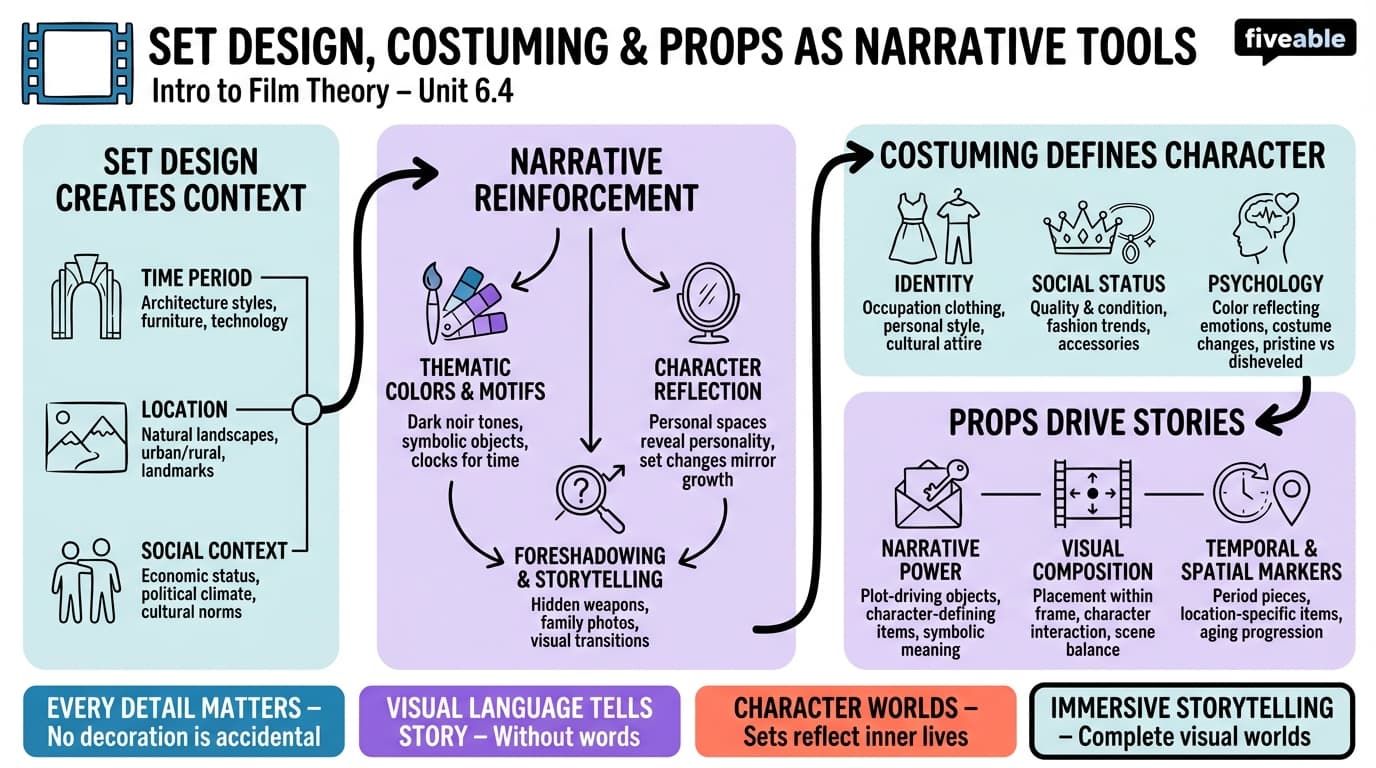 6.4 Set design, costuming, and props as narrative tools - Intro to Film Theory - Unit 6 visual cheatsheet
