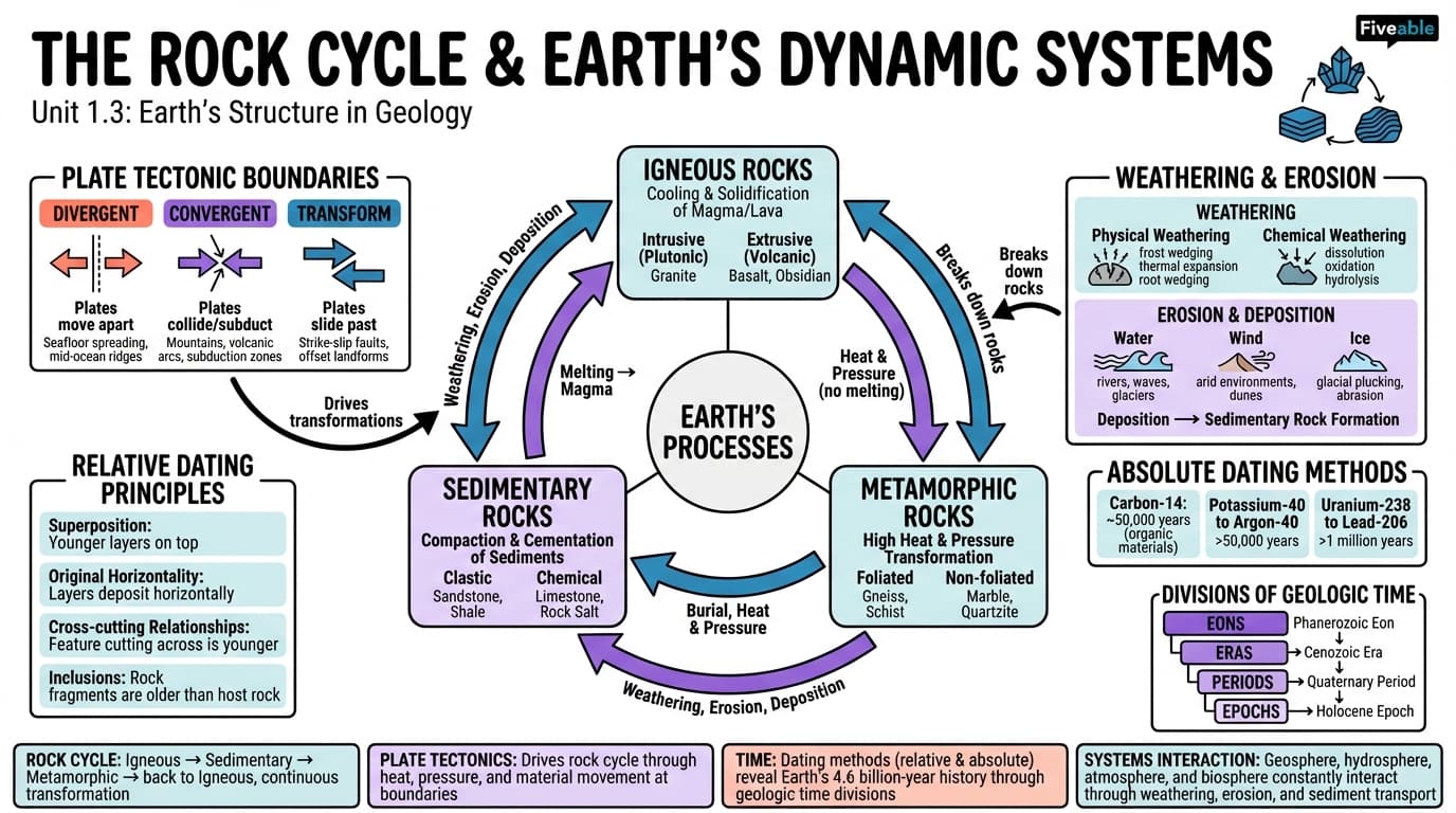 1.3 The rock cycle and Earth's dynamic systems - Intro to Geology - Unit 1 visual cheatsheet