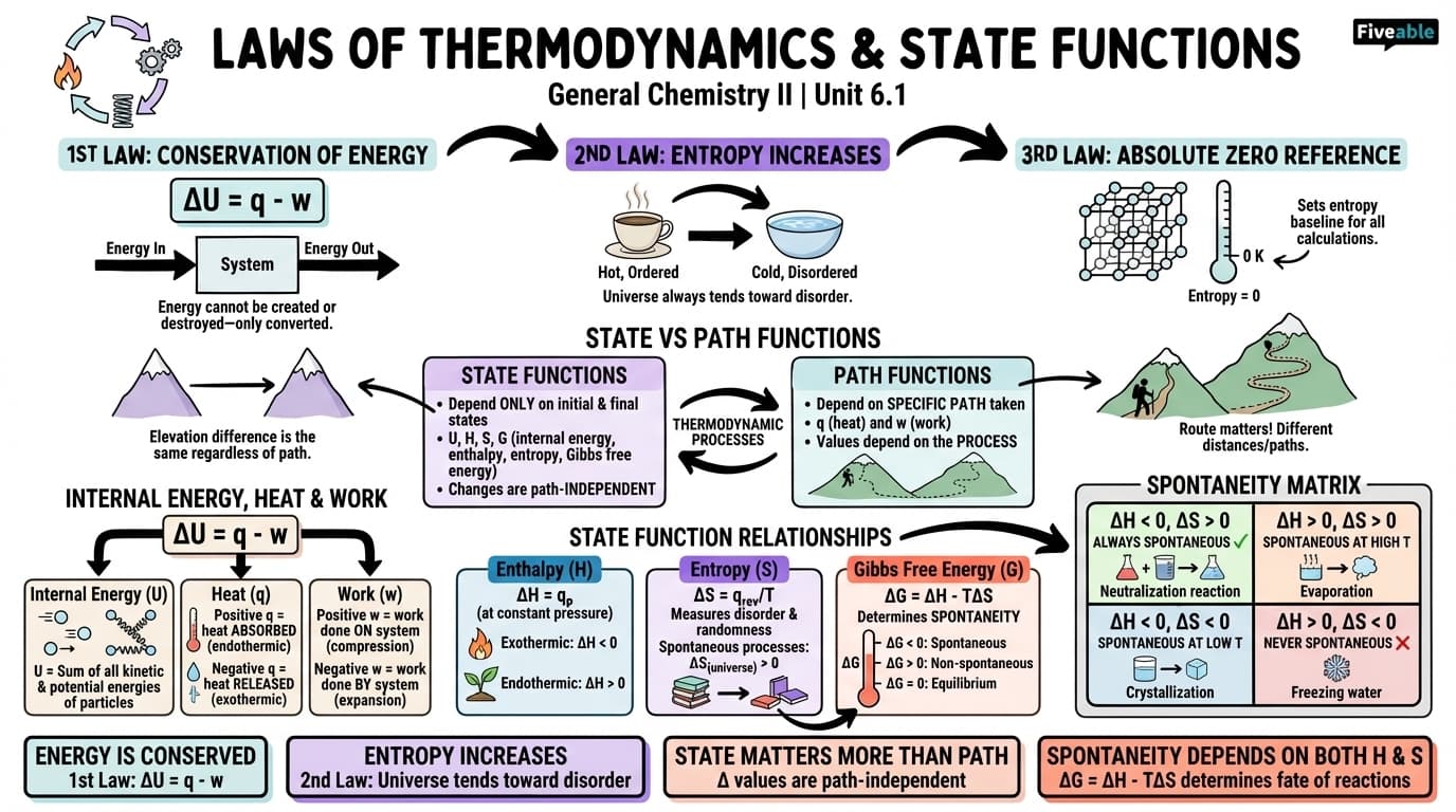 6.1 Laws of thermodynamics and state functions - General Chemistry II - Unit 6 visual cheatsheet