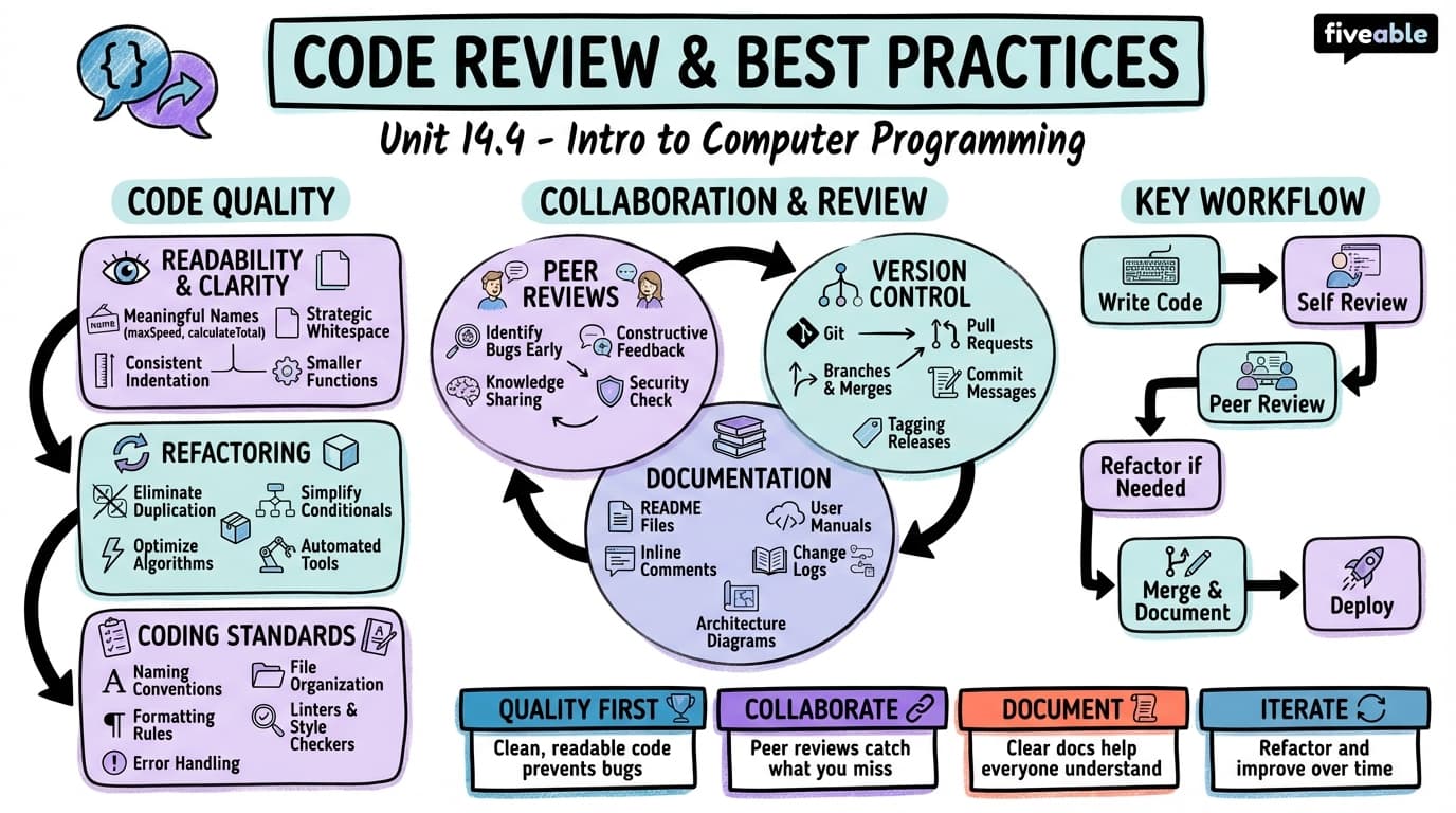 14.4 Code Review and Best Practices - Intro to Computer Programming - Unit 14 visual cheatsheet