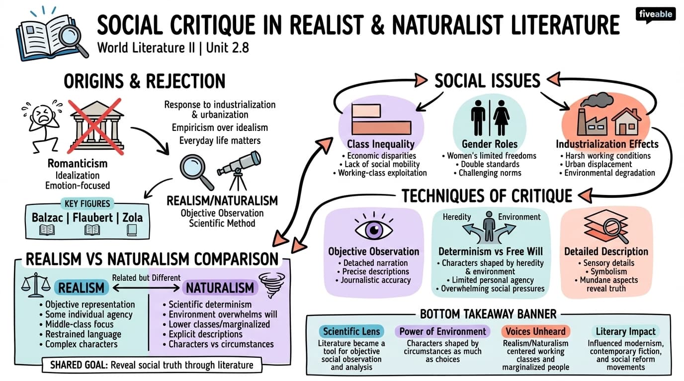 2.8 Social critique in Realist and Naturalist literature - World Literature II - Unit 2 visual cheatsheet