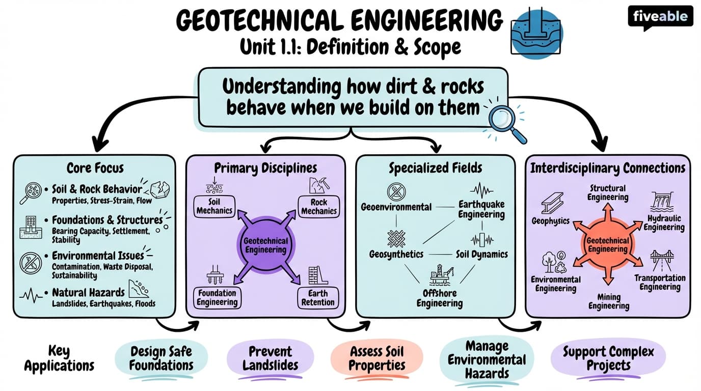 1.1 Definition and scope of geotechnical engineering - Intro to Geotechnical Science - Unit 1 visual cheatsheet