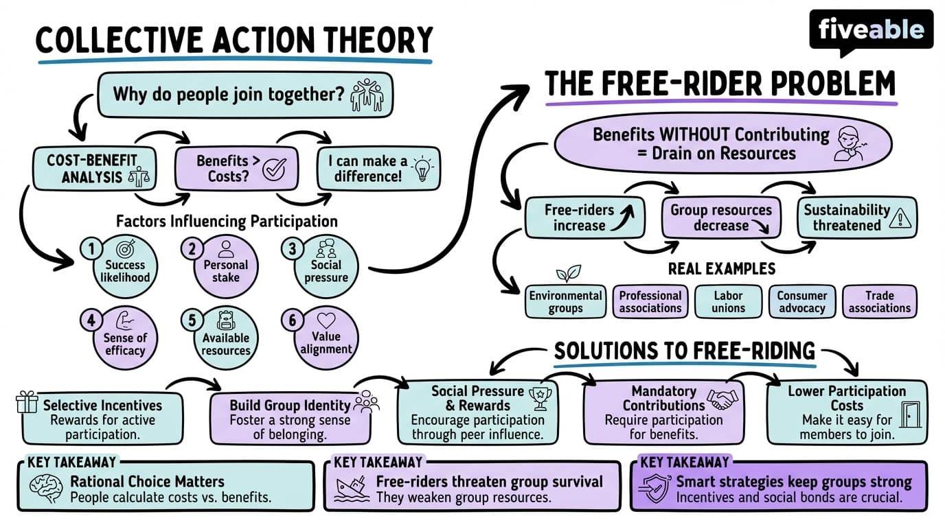 2.2 Collective action theory and free-rider problem - Interest Groups and Policy - Unit 2 visual cheatsheet