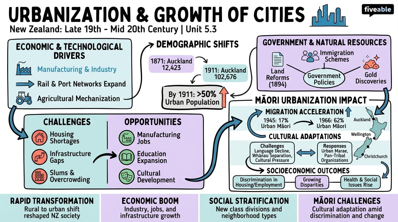 5.3 Urbanization and the growth of cities - History of New Zealand - Unit 5 visual cheatsheet